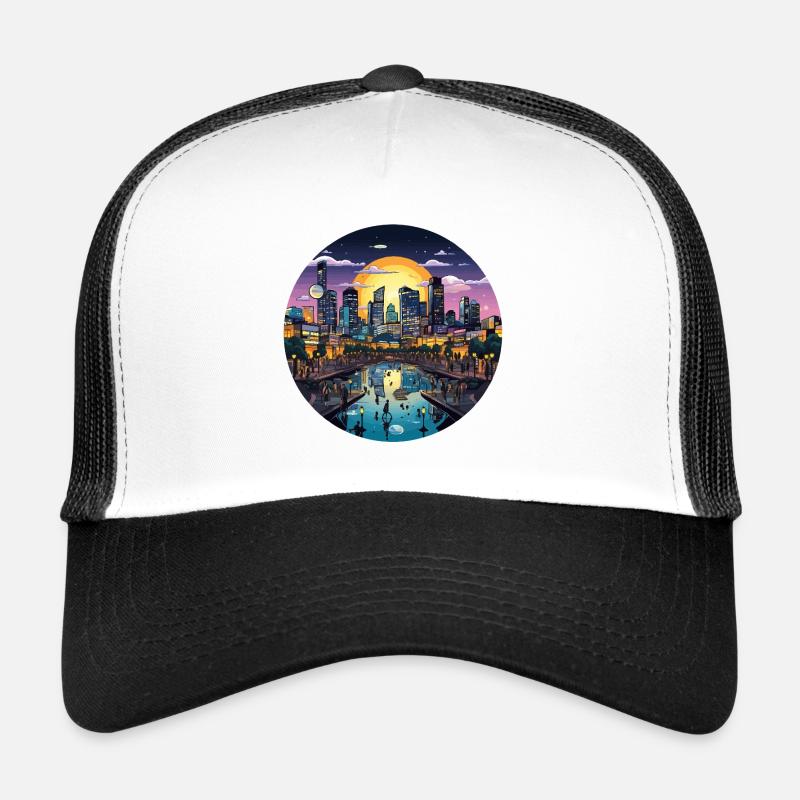 Ville du coucher de soleil sur l’eau Casquette trucker 