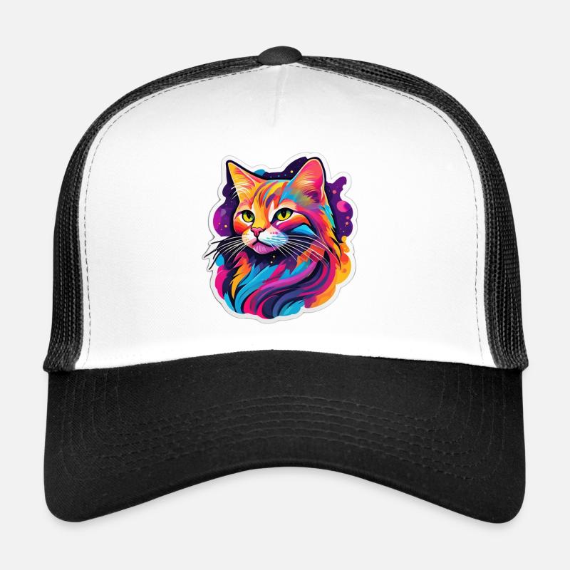 Chat Éclatant Arc en Ciel - Casquette trucker  - blanc/noir