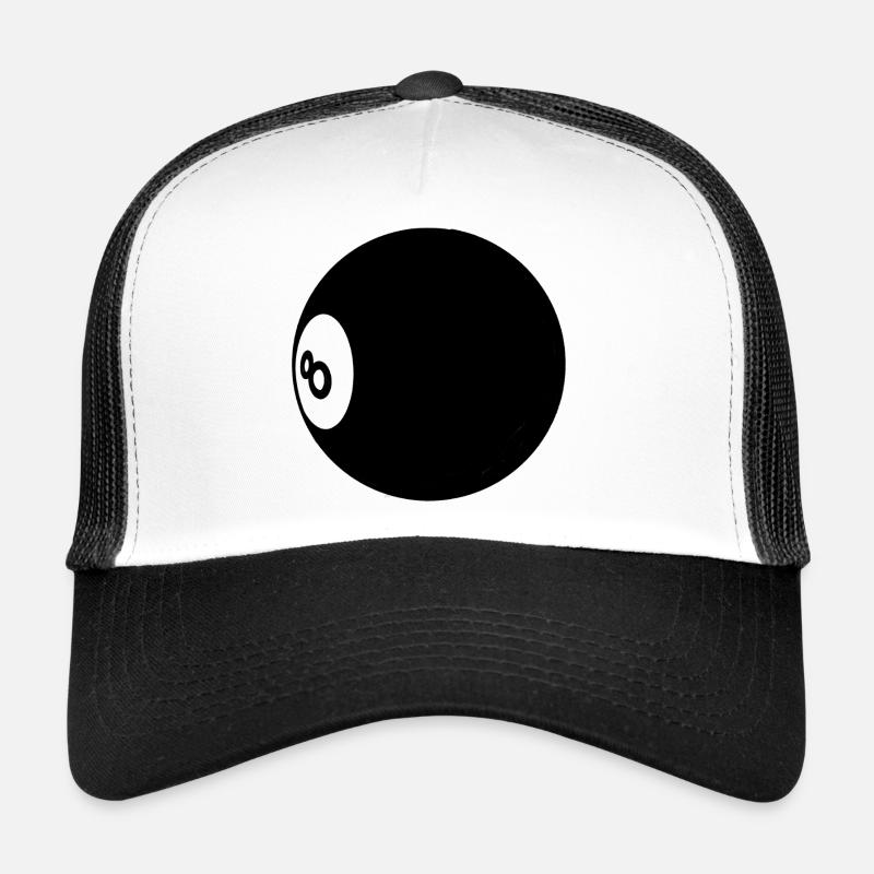 Billiard Ball Number 8 Pool - Illustration - Trucker Cap - white/black
