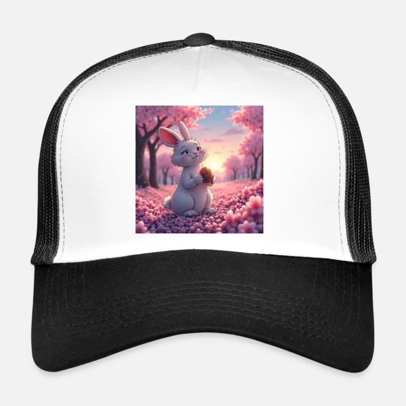 dessin manga d'un mignon lapin - Casquette trucker  - blanc/noir