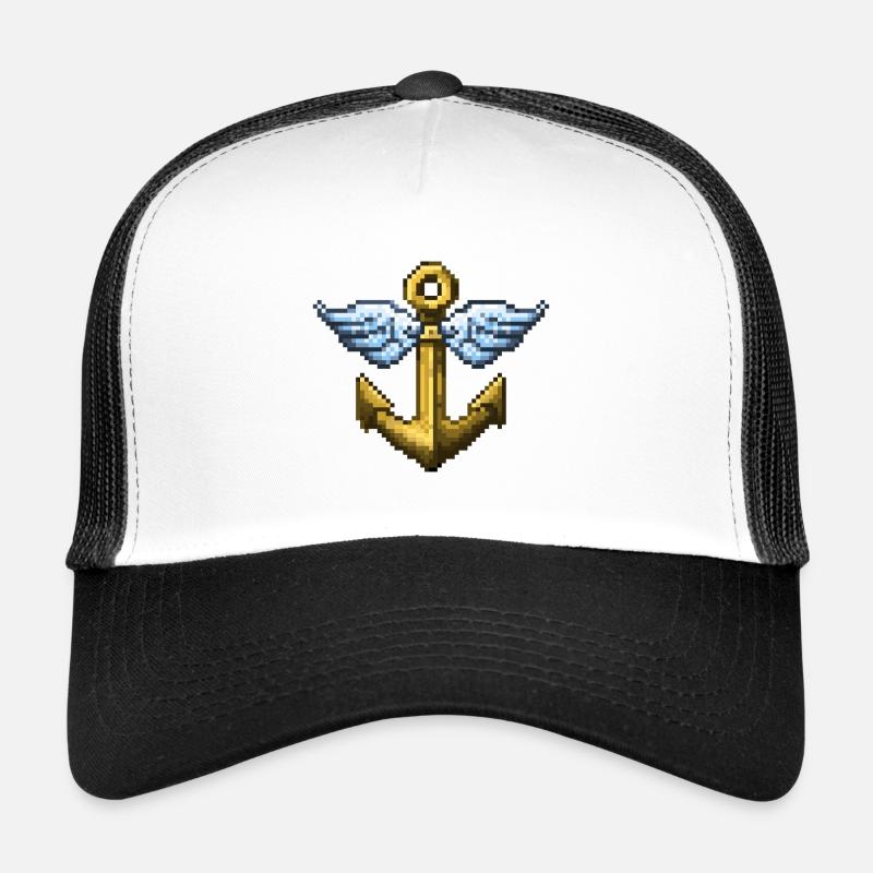 Retro Pixel Art Winged Anchor Trucker Cap