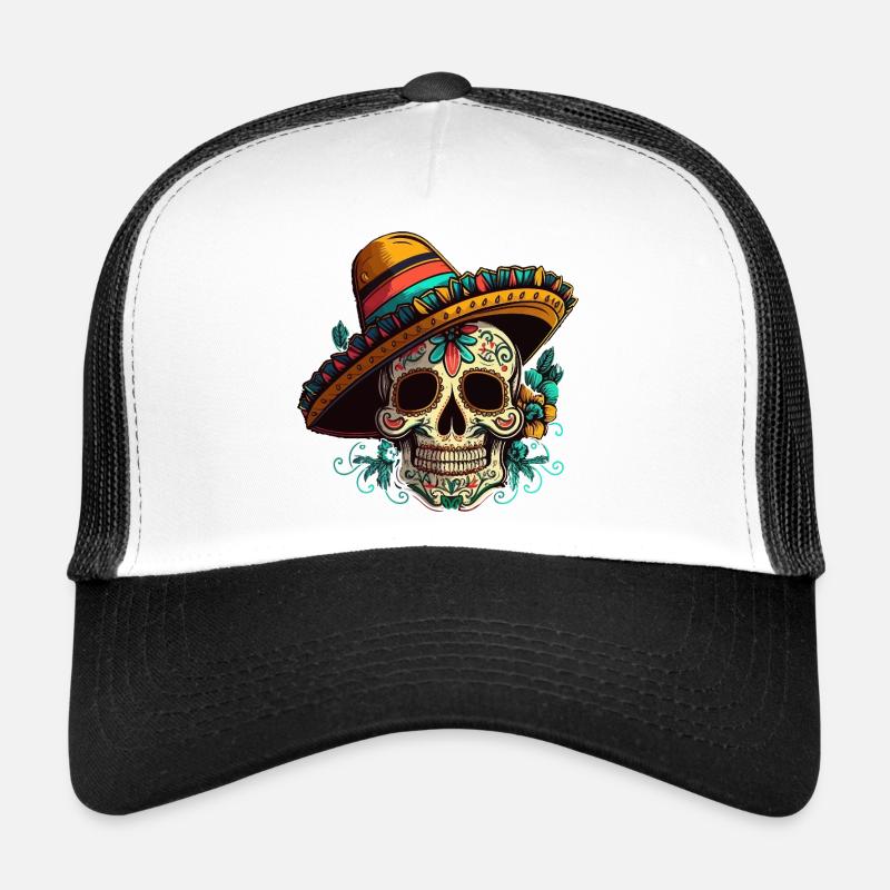 Fleur de Crâne de Sucre Dia de Los Muertos Casquette trucker 