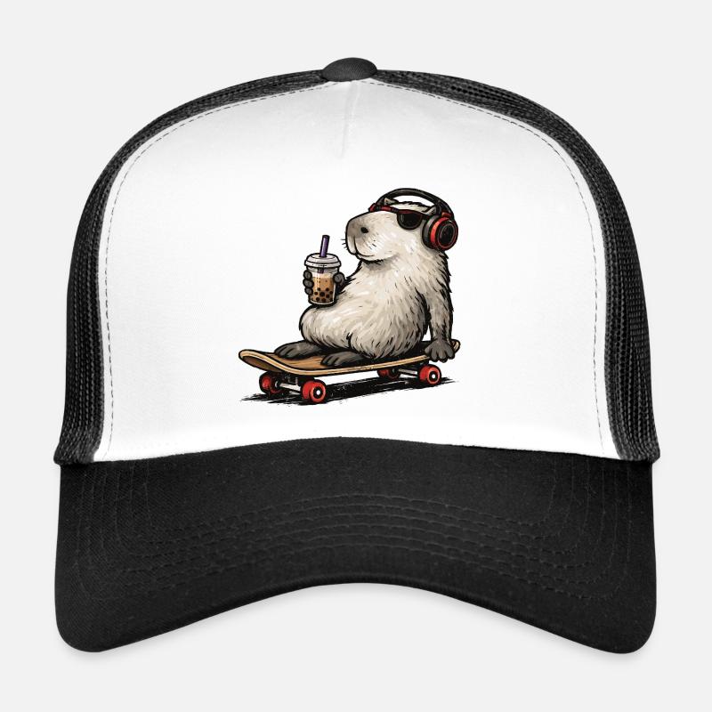 Capybara Skateboard Bubble Tea Trucker Cap