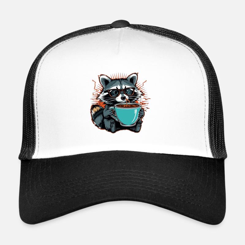 Überforderter Waschbär mit Kaffee Trucker Cap