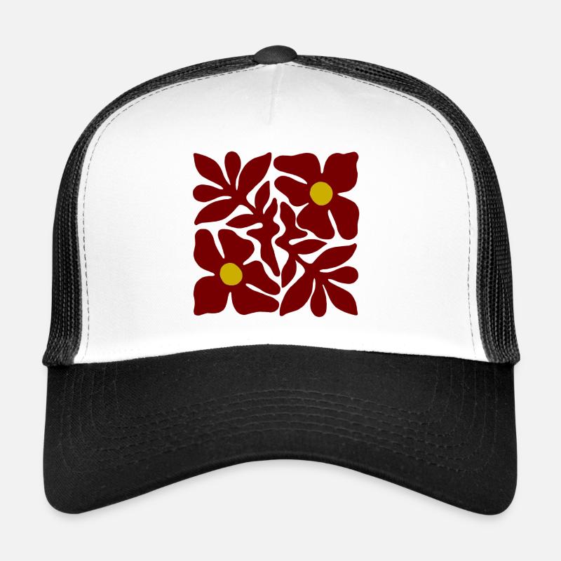  Rote Blumen transparentes Symmetrisches Design Trucker Cap