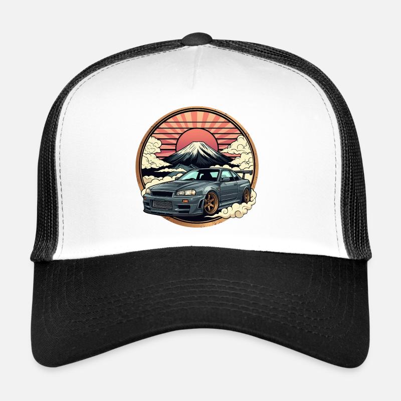 JDM Auto Japanisches Retro-Autorennen Drift-Legende - Trucker Cap - Weiß/Schwarz
