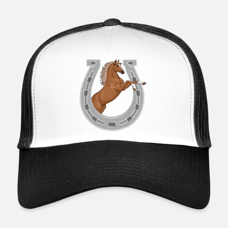 Ein tanzendes Pferd im Hufeisen Trucker Cap