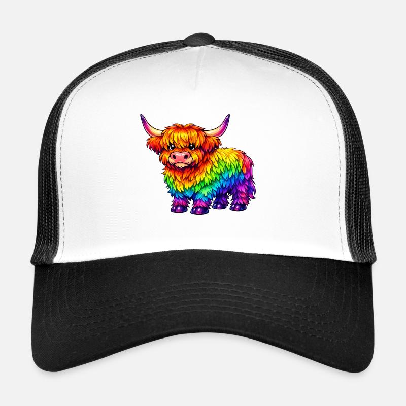 Vache arc-en-ciel vibrante des Highlands Casquette trucker 