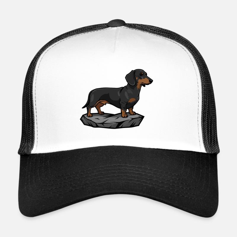 Chien Teckel sur Rocher Portrait Casquette trucker 