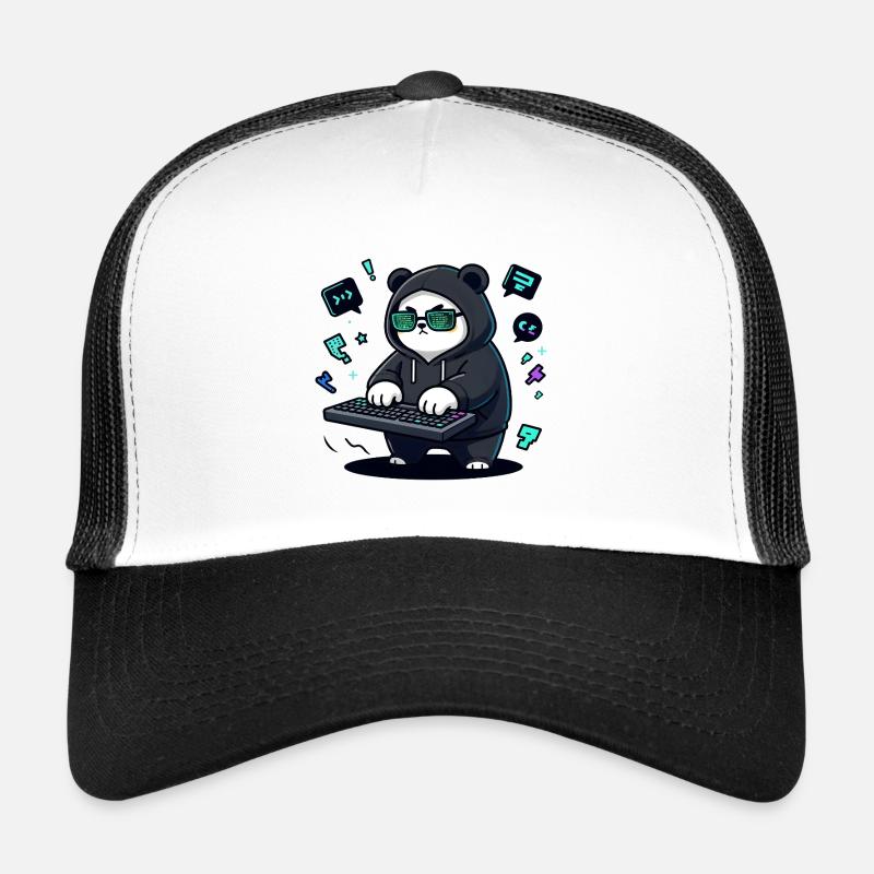 Panda Hacker in Neon Hoodie Trucker Cap