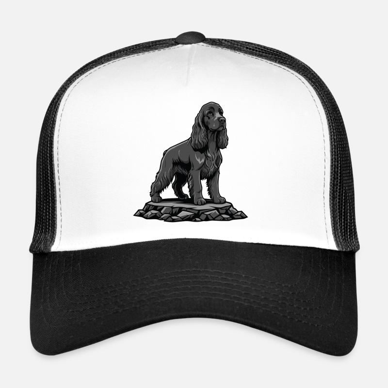 Cocker Spaniel Dog on Rock Black Portrait Trucker Cap