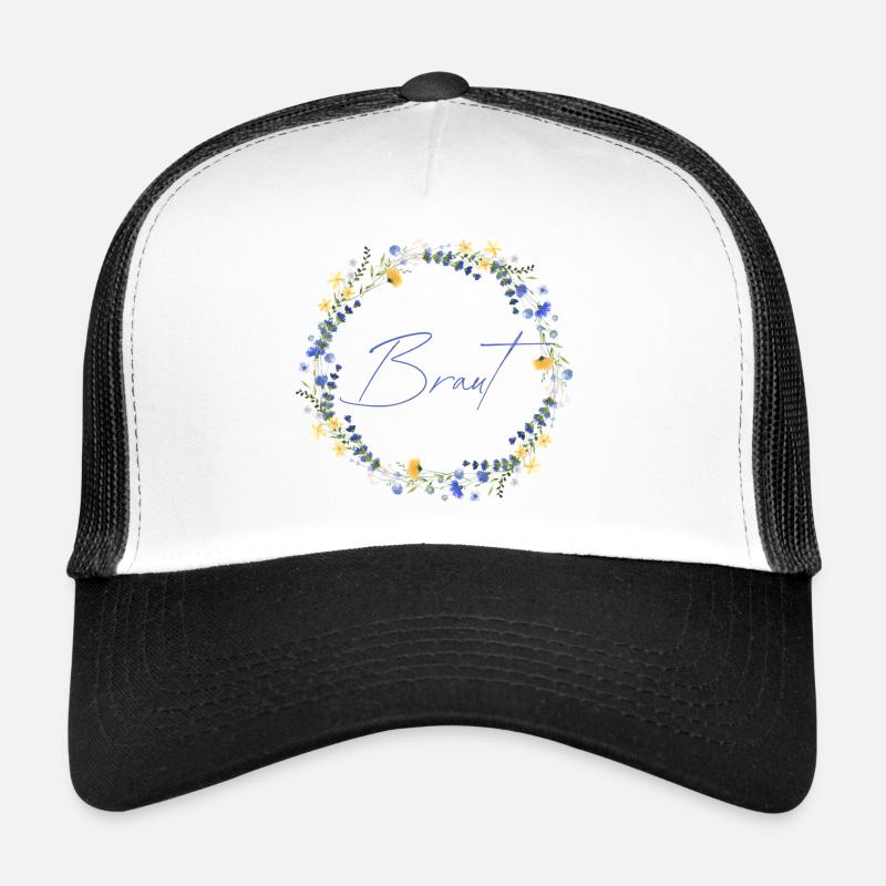 Brautblumenkranz "Braut" - Trucker Cap - Weiß/Schwarz