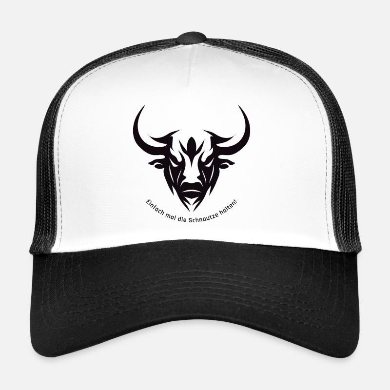 Stierkopf "Einfach mal die Schnauze halten!" - Trucker Cap - Weiß/Schwarz