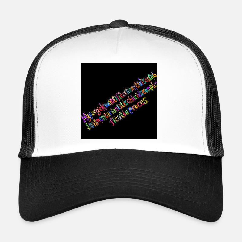 Rainbow Typography on Black Background Trucker Cap