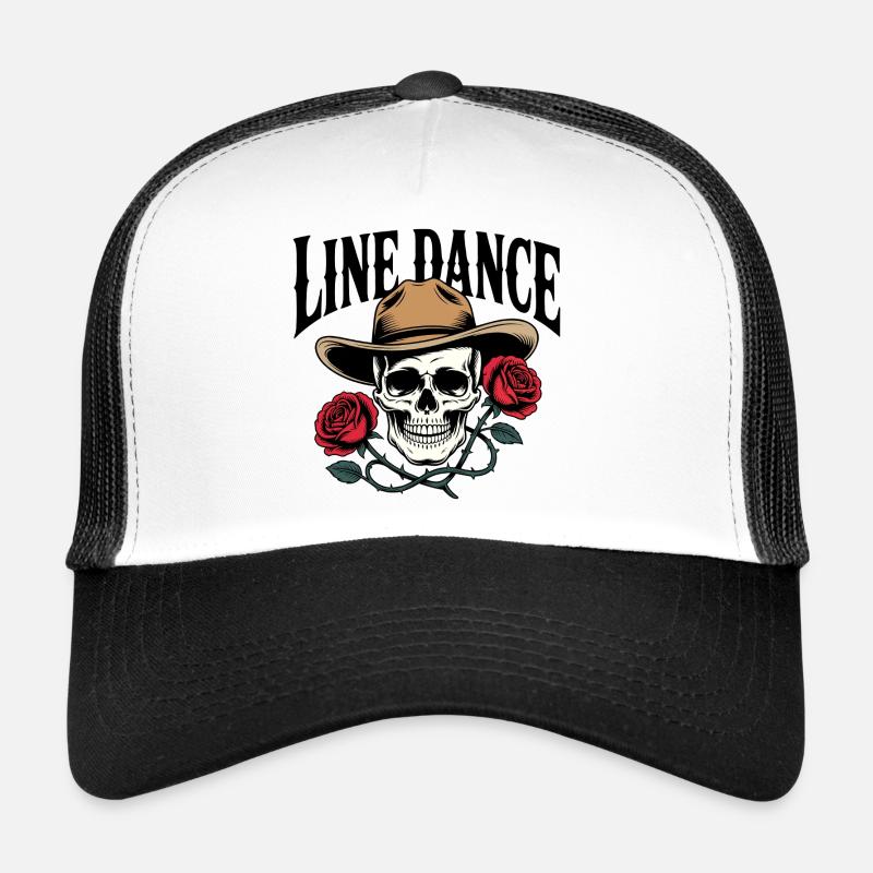 Line Dance Skull with Cowboy Hat Roses Trucker Cap