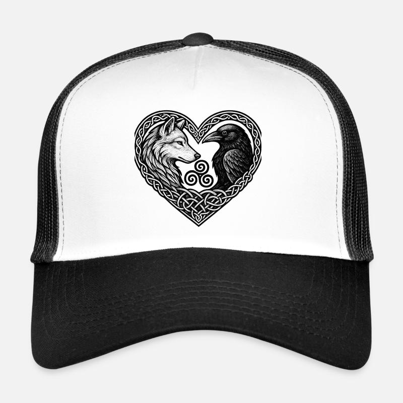 Celtic Heart: Wolf und Krähe - Trucker Cap - Weiß/Schwarz