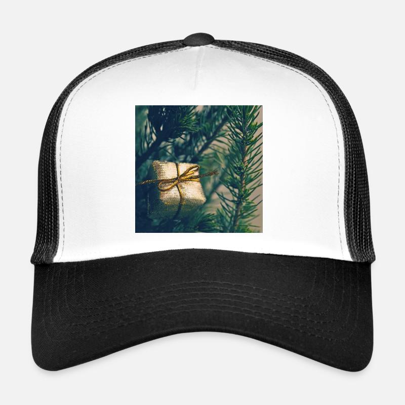 Présent doré sur branches de pin - Casquette trucker  - blanc/noir
