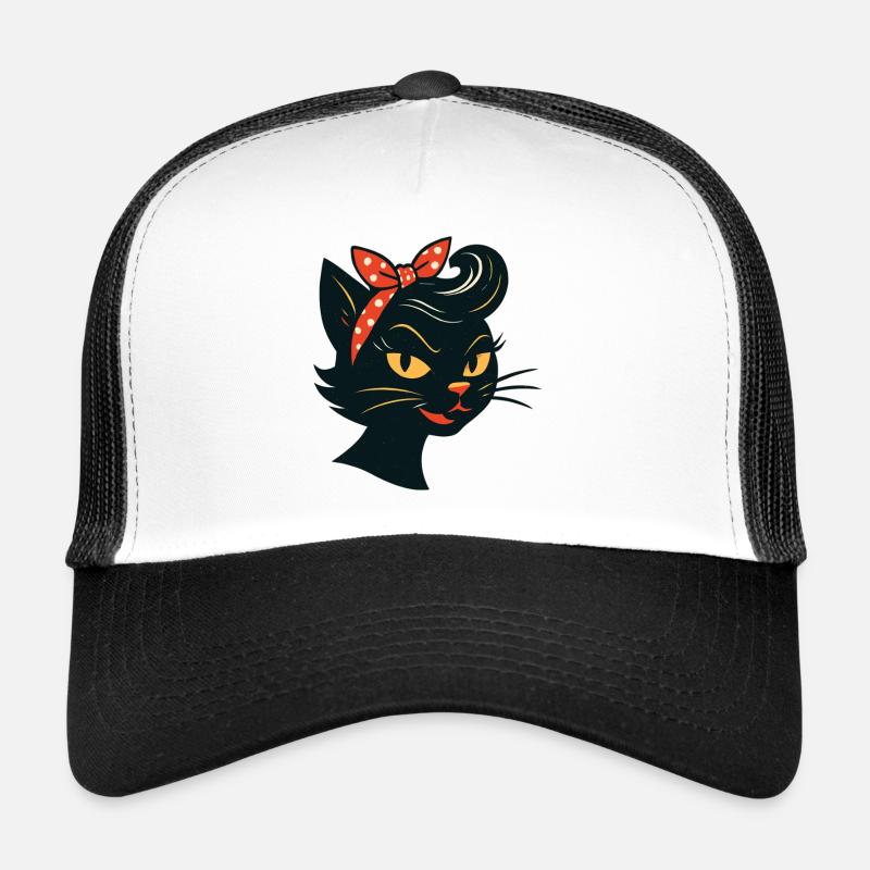 Chat noir dans un style rétro des années 50 Casquette trucker 