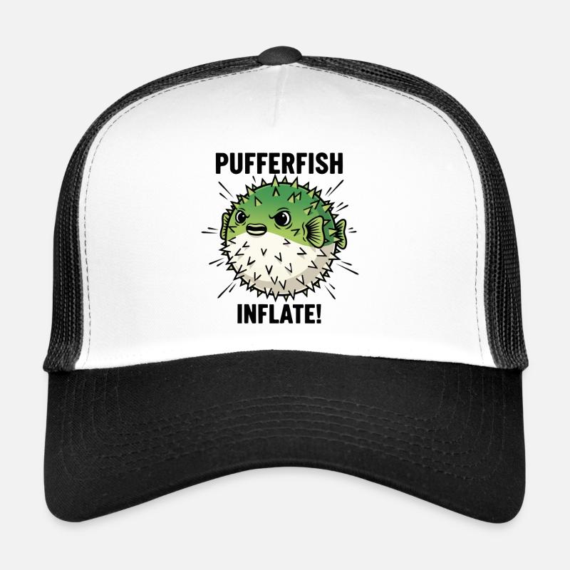 Poisson Globe Danger Inflate Pufferfish Noir Casquette trucker 