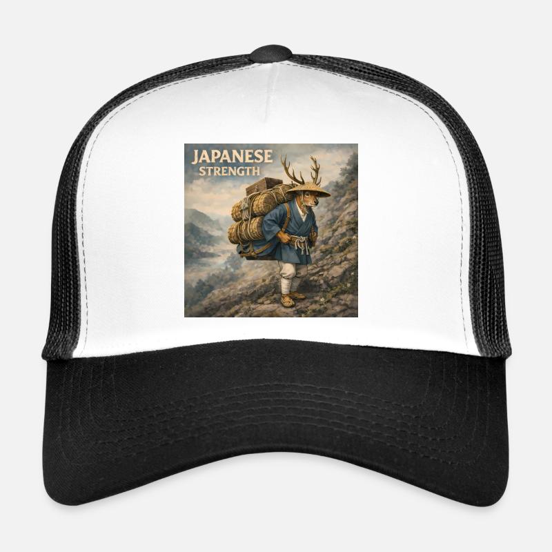 Japanisches Shika Bokka-Design - Trucker Cap - Weiß/Schwarz