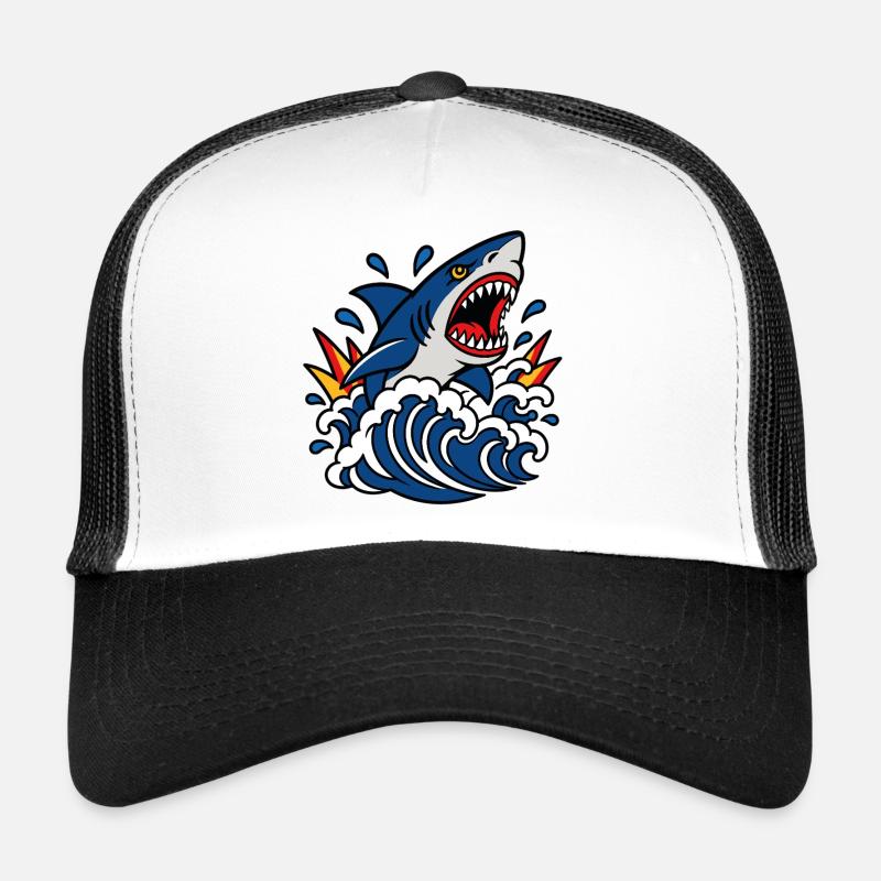 Furious shark in the tattoo style waves - Trucker Cap - white/black