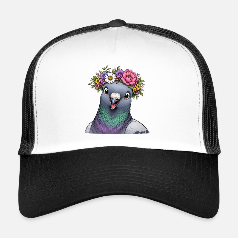 Colombe décorée de fleurs - Casquette trucker  - blanc/noir