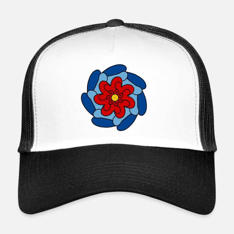 Red Flower Blue Mandala Trucker Cap