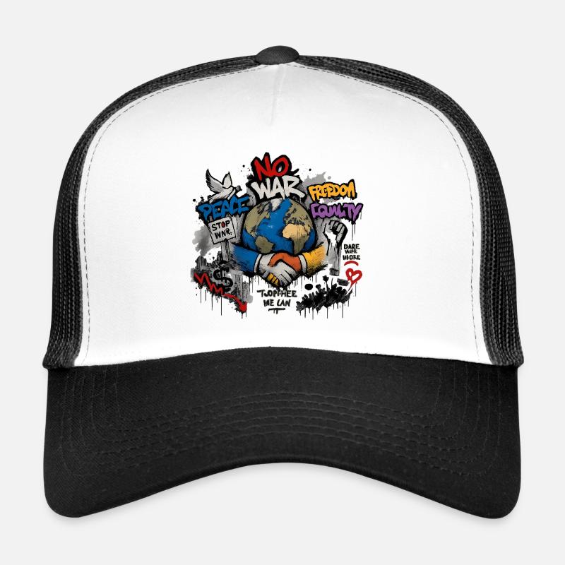 Weltfrieden Graffiti: Hände verbinden - Trucker Cap - Weiß/Schwarz