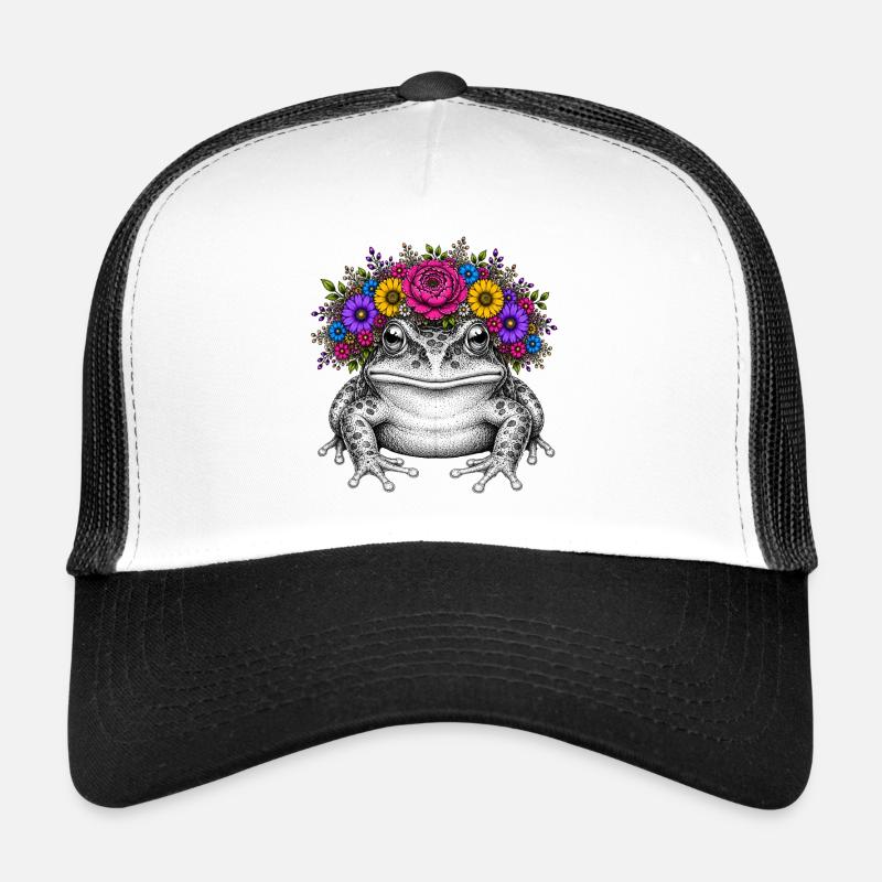Frog with flower corolla - Trucker Cap - white/black