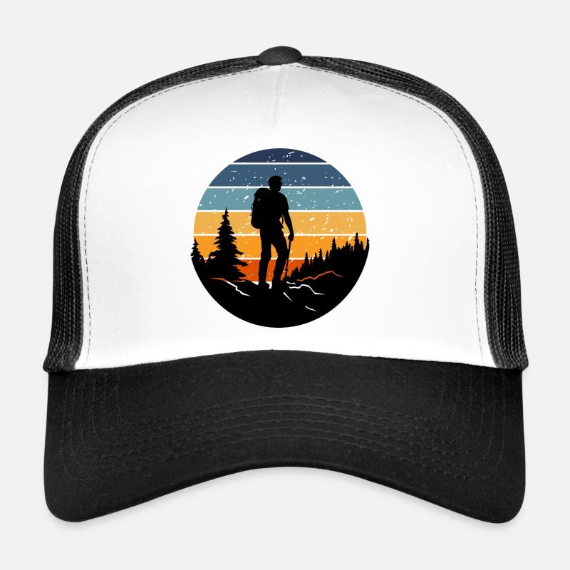 Randonneur silhouette coucher retro forêt Casquette trucker 