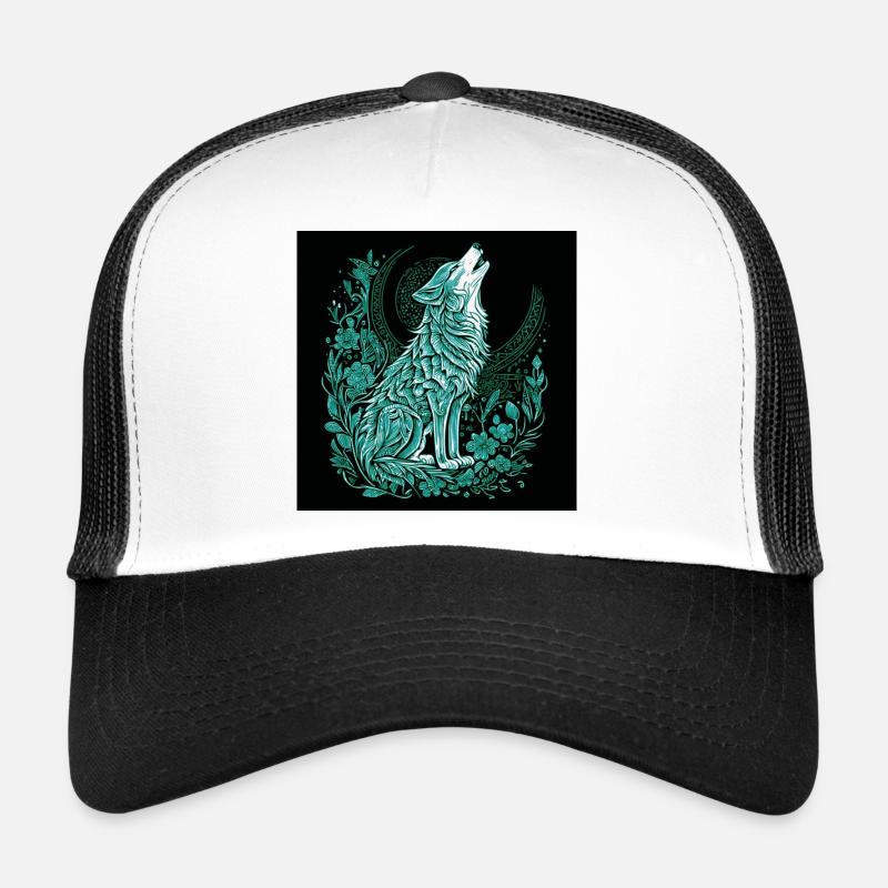 Moon Wolf Line Style with Flora Trucker Cap