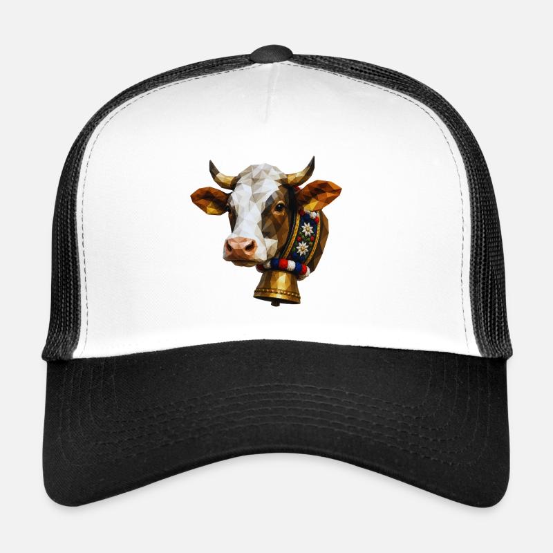 Kuh Polygon Glocke Blumenkranz - Trucker Cap - Weiß/Schwarz
