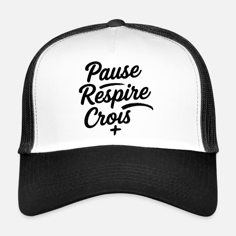 Pause Respire Crois Script - Casquette trucker - blanc/noir