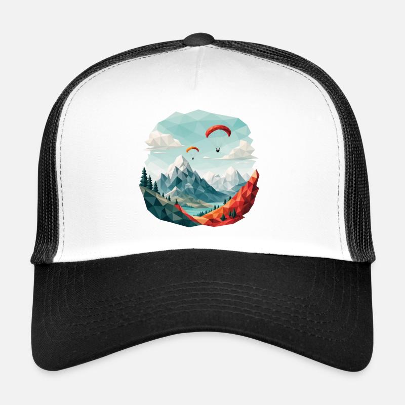 Paragliding Mountain Landscape Polygon Art - Trucker Cap - white/black