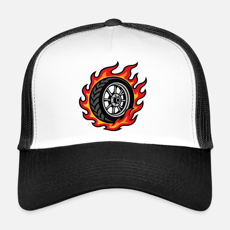 Roue de moto en flammes style biker Casquette trucker 