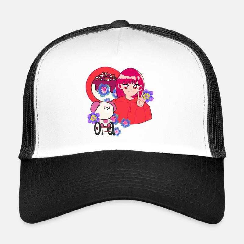 Peace-Sign & Hund im Rollstuhl Kunst Trucker Cap