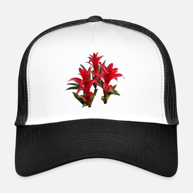 Vibrant_Red_Bromeliads - Casquette trucker - blanc/noir