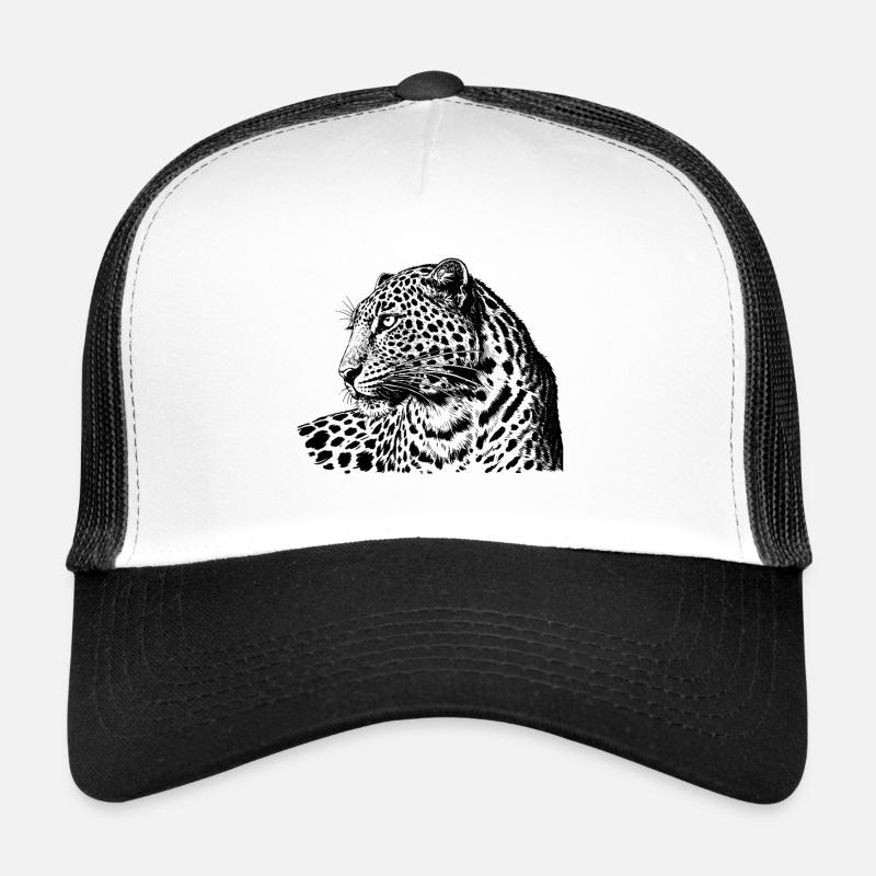 Leopard Head Silhouette Art - Trucker Cap - white/black