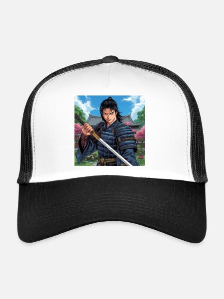 Manga-Stil-Aufkleber - Trucker Cap - Weiß/Schwarz