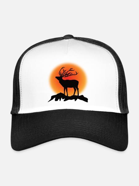 Cerf Rennais Silhouette Coucher de soleil - Casquette trucker  - blanc/noir - Devant