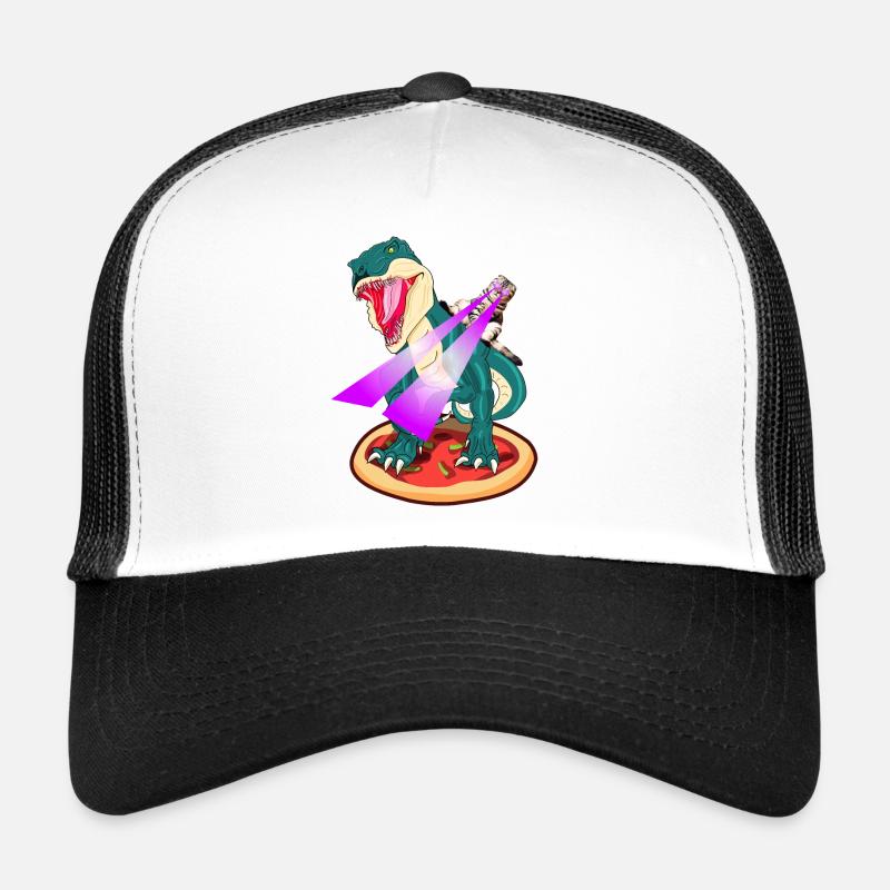 Dino auf Pizza-Katze reitet TRex mit laser Augen - Trucker Cap - Weiß/Schwarz