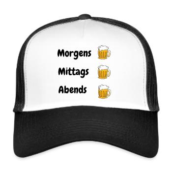 Morgens mittags abends Bier trinken - Trucker Cap - Weiß/Schwarz - Vorne