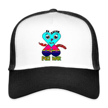 YoshiHeart Human - Ein Herz geht um die Welt - Trucker Cap - Weiß/Schwarz - Vorne