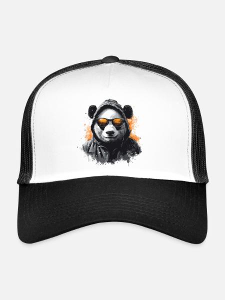 Panda cool avec sweat à capuche - Casquette trucker  - blanc/noir - Devant