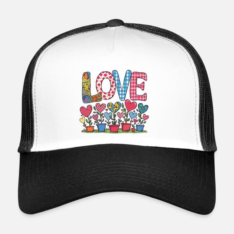 LOVE - Herzblumen - Trucker Cap - Weiß/Schwarz