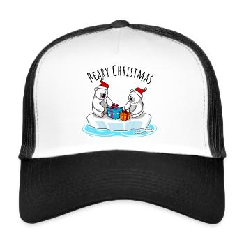 Polar bear Merry Christmas unwrapping presents - Trucker Cap - white/black - Front