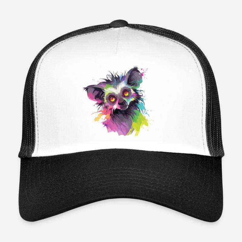 Aye-Aye Fingertier Lemur Madagaskar Bunt Kunst - Trucker Cap - Weiß/Schwarz
