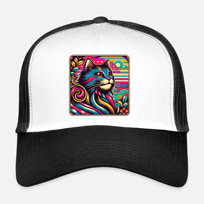 Portrait de chat décoratif coloré Casquette trucker 
