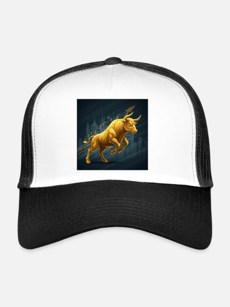 Taureau de trading doré - Casquette trucker  - blanc/noir - Devant