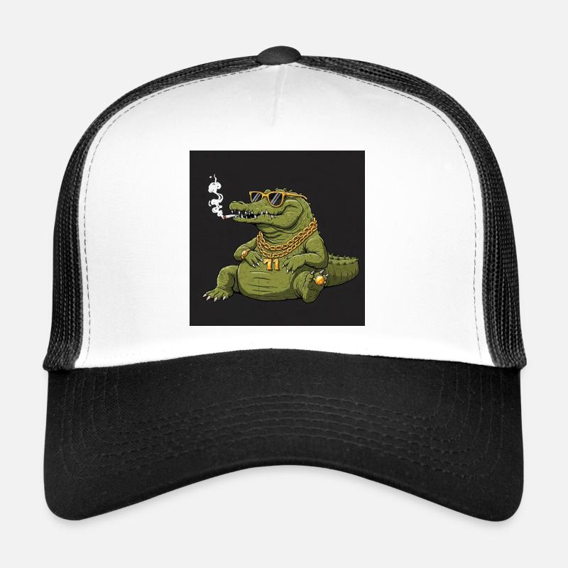 Smoking crocodile with gold chain and sunglasses Trucker Cap